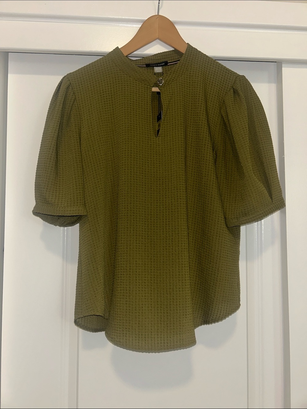 Tommy Hilfiger Olive Green Textured Puff Sleeve Blouse